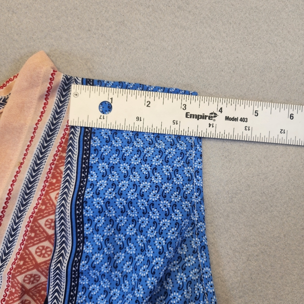 Liz Claiborne Blue Mixed Print Sleeveless Wrap Blouse Boho V-Neck Top Large L - Picture 13 of 14